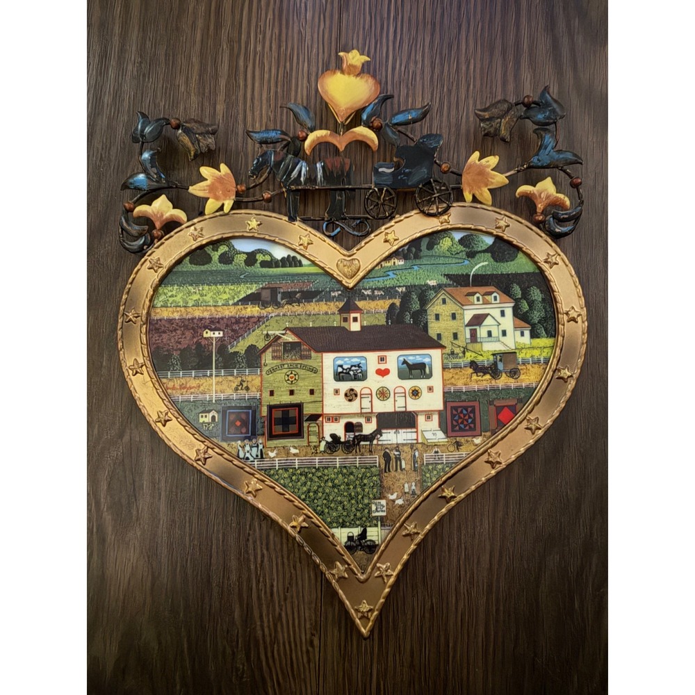 Bradford Exchange Wall Decor Gold Charles Wysocki Heart Plate 'Amish Neighbors"